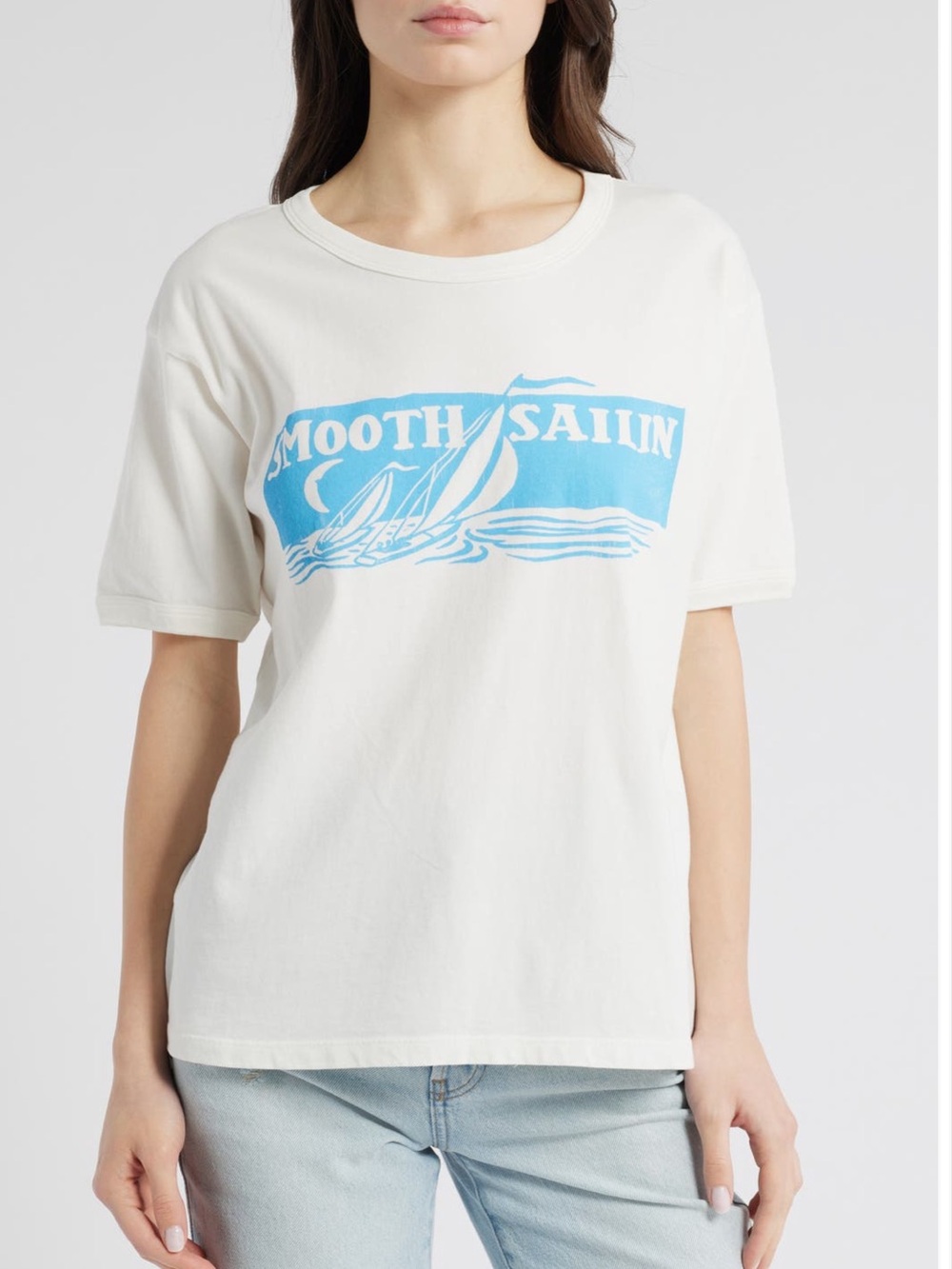 Daydreamer "Smooth Sailing" Cotton T-Shirt White with Blue Graphic Women's L
